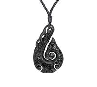81stgeneration Hand-Carved Horn Large Engraved HEI Matau Pendant - Men's Surfer Accessory - Handmade Maori Fish Hook Necklace - Tribal Ocean Wave Amulet - Natural Koru Spiral Jewellery for Women
