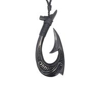 81stgeneration Hand-Carved Horn Large HEI Matau Shark Tail Pendant with Engraved Koru Pattern - Men's Taonga Surfer Accessory - Tribal Fish Hook Necklace - Maori-Style Natural Jewellery for Women