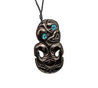 81stgeneration Hand-Carved Horn Paua Shell Extra Large HEI-Tiki Pendant Necklace - Cord Statement Necklace for Men - Women's Maori-Style Taonga Amulet - Tribal Handmade Jewellery - Surfer Accessory