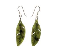 81stgeneration Hand Carved Nephrite Feather Dangle Earrings With 925 Sterling Silver - Maori Greenstone Leaf-Shaped Earrings - Gemstone Tribal Jewellery for Women - Nature-Inspired Festival Accessory