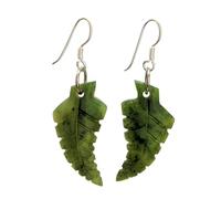81stgeneration Hand Carved Nephrite Fern Leaf Dangle Earrings With 925 Sterling Silver - Maori Greenstone Leaf-Shaped Earrings - Gemstone Tribal Jewellery for Women - Nature-Inspired Accessory