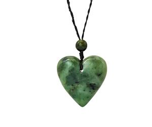 81stgeneration Hand-Carved Nephrite Jade Large Heart Pendant - Women's Black Cord Surfer Necklace - Handmade Boho Natural Greenstone Tribal Jewellery - Green Gemstone Maori Style Statement Amulet