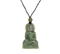 81stgeneration Hand-Carved Nephrite Jade Sitting Buddha Sculpture Pendant - Men's Cord Necklace - Handmade Natural Greenstone Jewellery - Spiritual Meditation Amulet - Green Gemstone Statement Piece