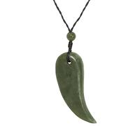 81stgeneration Hand-Carved Nephrite Jade Tiger Claw Pendant - Men's Black Cord Surfer Necklace - Handmade Boho Natural Greenstone Tribal Jewellery - Green Gemstone Maori Style Statement Piece