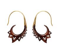81stgeneration Hand-Carved Wood Lotus Petal Pull-Through Earrings With Gold Brass Hooks - Wooden Statement Dangle Earrings With Floral Openwork - Tribal Earrings for Women - Boho Festival Jewellery