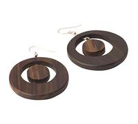 81stgeneration Handmade Round Wood Disc Earrings with 925 Sterling Silver Hooks - Large Brown Circle Hoop earrings - Wooden Discs Mod 60s Dangle Earrings