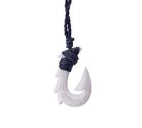 81stgeneration HEI Matau Pendant Bone Necklace with Tribal Engravings - Hand Carved Bone Fish Hook - Surfer Amulet Hawaiian Necklace - Maori Style Jewellery - Adjustable Cord Necklace