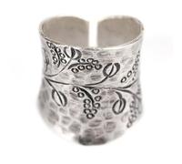 81stgeneration Hill Tribe Silver Hammered Coffee Bean Plant Ring With Wide Concave Band - Nature-Inspired Statement Leaf Rings for Women - Tribal Artisan Jewellery Gift for Coffee Lovers