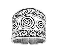 81stgeneration Hill Tribe Silver Triple Spiral Ring With Engraved Geometric Tribal Pattern - 999 Silver Adjustable Wide Band for Women - Festival Fashion Boho Style Jewellery - Unique Openwork Design