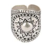 81stgeneration Karen Hill Tribe Silver Rings for Women - Wide Adjustable Chunky 999 Pure Silver Thumb Ring - Handmade Tribal Jewellery - Aztec Style Sun Design - Boho Gift for Teen Girls
