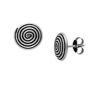 81stgeneration Karen Hill Tribe Silver Spiral Stud Earrings - Round Disc Studs for Women in 999 Solid Silver - Hypoallergenic Unique Tribal Jewellery - Textured Swirl Design