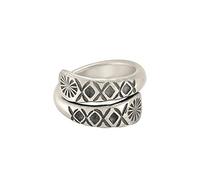 81stgeneration Karen Hill Tribe Silver Wraparound Ring With Engraved Sunburst Pattern - Tribal Motif Jewellery - Chunky Solid Silver Rings for Women - Unique Overlapping Design