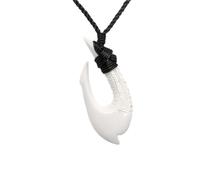 81stgeneration Large Hand-Carved Bone HEI Matau Pendant - Men's Surfer Accessory - Handmade Maori-Style Fish Hook Cord Necklace - Fishing Amulet - Natural Bone Tribal Jewellery for Women