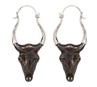81stgeneration Large Hand Carved Dyed Bone Buffalo Skull Dangle Earrings With 925 Sterling Silver - Tribal Statement Jewellery for Women - Halloween Gothic Earrings - Desert-Themed Festival Fashion
