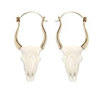 81stgeneration Large Hand Carved White Bone Buffalo Skull Dangle Earrings With Gold Brass - Cowboy Tribal Statement Jewellery for Women - Halloween Gothic Earrings - Desert-Themed Festival Accessory