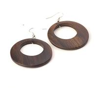 81stgeneration Large Wood 925 Sterling Silver Hoop Earrings for Women 45 mm - Handmade Earrings With Brown Wooden Discs - Natural Drop Earrings - 60s Accessories - Mod Statement Earrings