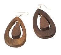 81stgeneration Large Wood Open Oval Teardrop Dangle Earrings for Women - Boho 60s-Style Wooden Pear-Shaped Earrings With 925 Silver Hooks - Retro Mod Geometric Jewellery - Natural Tribal Accessory