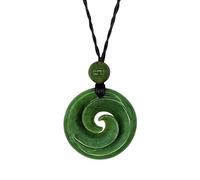 81stgeneration Nephrite Jade Double Koru Spiral Pendant Necklace - Maori Style Cord Necklace for Men - Real Greenstone Tribal Hand-Carved Design - Green Gemstone Statement Jewellery
