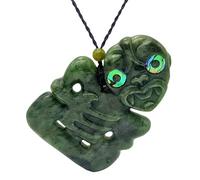 81stgeneration Nephrite Jade Extra Large HEI Tiki Pendant with Paua Shell Eyes - Maori Cord Necklace for Men - Natural Greenstone Jewellery - Heavy Hand-Carved Sculpture - Green Gemstone Talisman