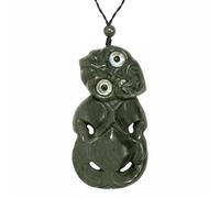 81stgeneration Nephrite Jade Extra Large HEI Tiki Pendant with Paua Shell Eyes - Maori Style Cord Necklace for Men - Natural Greenstone Jewellery - Heavy Hand-Carved Design - Green Gemstone Talisman