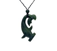 81stgeneration Nephrite Jade Hammer Shark Pendant Necklace - Maori Twist Cord Surfer Necklace for Men - Greenstone Marine-Life Jewellery - Tribal Hand-Carved Green Gemstone Ocean Statement Piece