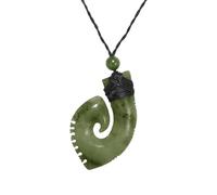 81stgeneration Nephrite Jade HEI Matau Pendant Necklace - Maori Fish Hook Cord Necklace for Men - Natural Greenstone Jewellery - Large Hand-Carved Design - Handmade Green Gemstone Amulet