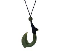 81stgeneration Nephrite Jade Hei Matau Pendant Necklace - Maori Style Cord Surfer Necklace for Men - Natural Greenstone Fish Hook Jewellery - Smooth Hand-Carved Design - Green Gemstone Statement Piece