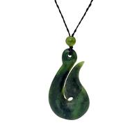 81stgeneration Nephrite Jade Large HEI Matau Pendant Necklace - Maori Fish Hook Cord Necklace for Men - Natural Greenstone Jewellery - Large Hand-Carved Design - Handmade Green Gemstone Talisman
