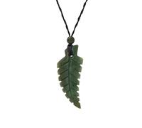 81stgeneration Nephrite Jade Maori Fern Leaf Pendant Necklace - Greenstone Cord Surfer Necklace for Women - Natural Jewellery for Men - Tribal Hand-Carved Design - Green Gemstone Amulet