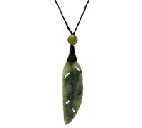 81stgeneration Nephrite Jade Maori Style Feather Pendant Necklace - Greenstone Cord Surfer Necklace for Women - Tribal Jewellery for Men - Natural Hand-Carved Design - Green Gemstone Amulet