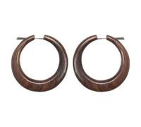 81stgeneration Pair of Large Wood Hoop Stick Pin Earrings 5cm - Handmade Organic Brown Wood Tapered Hoops for Women - Earthy Tribal Earrings for Festival - Natural Boho Beach Jewellery