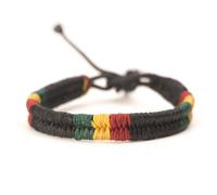 81stgeneration Rasta Waxed Cotton Cord Bracelet 17-28 cm - Plaited Braided Wristbands - Reggae Adjustable Drawstring Black Wristband - Women's Men's Bracelets - Boyfriend Gifts
