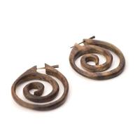 81stgeneration Round Wooden Discs Spiral Earrings With Stick Posts - Statement Handmade Earrings - Round Wood Hoop Earrings for Women - Cute Tribal Wooden Hoops - Beach Accessories