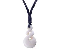 81stgeneration Simple Pikorua Hand Carved Bone Pendant - Maori Style Double Twist Hawaiian Necklace - Tribal Necklace for Women and Men - Bone Necklace - Adjustable Black Cord Necklace