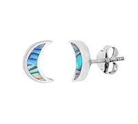 81stgeneration Sterling Silver Abalone Crescent Moon Stud Earrings for Women - Moon-Shaped Paua Shell Studs in 925 Silver - Colourful Gemstone Boho Jewellery - Small Gothic Celestial Earrings