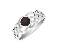 81stgeneration Sterling Silver Celtic Knot Onyx Cabochon Ring for Women - 925 Silver Eternity Knot Band Ring - Irish Braided Band With Black Gemstone - Woven Knotwork Design - Symbolic Promise Rings