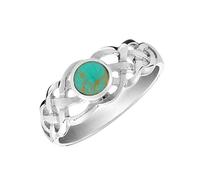 81stgeneration Sterling Silver Celtic Knot Turquoise Cabochon Ring for Women - 925 Silver Eternity Knot Band Ring - Irish Braided Band With Gemstone - Woven Knotwork Design - Symbolic Promise Rings