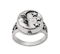 81stgeneration Sterling Silver Crescent Moon Locket Ring for Women - 925 Silver Star Signet Ring - Spiritual Gift - Gothic Celestial Piece - Vintage-Style Wiccan Halloween Jewellery