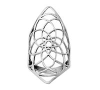 81stgeneration Sterling Silver Diamond-Shaped Lotus of Life Full-Finger Ring for Women - Sacred Geometry Openwork Design - Oversized Armour Ring - Spiritual Yoga Statement Jewellery - Mandala Rings