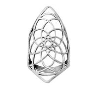 81stgeneration Sterling Silver Diamond-Shaped Lotus of Life Full-Finger Ring for Women - Sacred Geometry Openwork Design - Oversized Armour Ring - Spiritual Yoga Statement Jewellery - Mandala Rings