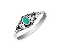 81stgeneration Sterling Silver Floral Filigree Oval Turquoise Cabochon Ring for Women - Gothic Victorian-Inspired 925 Silver Ring - Art Nouveau Vintage-Style Ornate Leaf Openwork Gemstone Jewellery