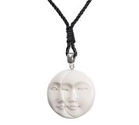 81stgeneration Sterling Silver Hand-Carved Bone Double Moon Face Amulet Necklace - Full and Crescent Moon Phase Pendant - Boho Mystical Talisman for Men - Natural Celestial Jewellery for Women