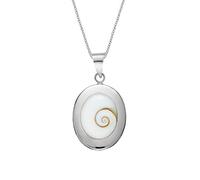 81stgeneration Sterling Silver Large Framed Oval Shiva Eye Shell Necklace - 925 Silver Seashell Inlay Pendant on 18" Curb Chain - Beachy Boho Jewellery for Women - Ocean-Inspired Coastal Necklaces