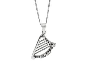81stgeneration Sterling Silver Large Irish Harp Pendant on 18" Curb Chain - 925 Silver Celtic Harp Necklace for Women - Traditional Musical Instrument Gift for Music Lovers - National Symbol Jewellery