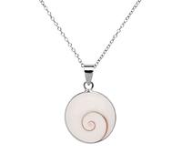 81stgeneration Sterling Silver Large Round Shiva Eye Shell Necklace - 925 Silver Seashell Inlay Pendant on 18" Curb Chain - Beachy Boho Jewellery for Women - Ocean-Inspired Coastal Necklaces