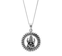 81stgeneration Sterling Silver Large Sitting Ganesh Medallion Necklace for Men and Women - Heavy 925 Silver Large Sun Mandala Seated Ganesha Pendant on 18" Curb Chain - Elephant Hindu God Jewellery