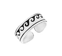 81stgeneration Sterling Silver Ocean Wave Pattern Toe Ring - Greek Inspired Midi Finger Pinky Adjustable Band Ring for Women - 925 Silver Foot Jewellery for Women