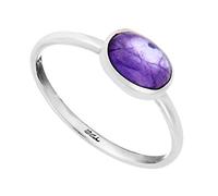 81stgeneration Sterling Silver Oval Amethyst Ring With Thin Band - Classic Solitaire Purple Quartz Stacking Ring in 925 Silver - Simple Gemstone Jewellery for Women - Elegant Violet Birthstone Gift