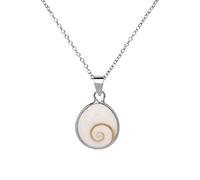 81stgeneration Sterling Silver Oval Shiva Eye Shell Necklace - 925 Silver Seashell Inlay Teardrop Pendant on 18" Curb Chain - Beachy Boho Jewellery for Women - Ocean-Inspired Coastal Necklaces