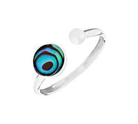 81stgeneration Sterling Silver Round Abalone Shell Cabochon Open Front Ring for Women - 925 Silver Solitaire Stacking Ring - Simple Boho Gemstone Jewellery - Stackable Slim Band - Gift for Daughter